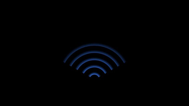 Abstract Blue Neon WiFi Signal Wave with Glowing Semi Circular Broadcast Arcs Futuristic Wireless Communication Radar HUD Technology Seamless Loop Background 4K Motion Graphics