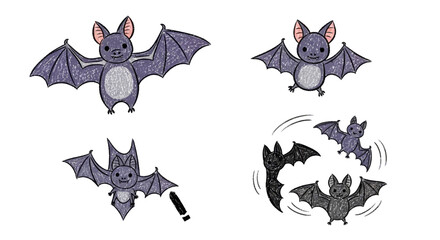 Fototapeta premium Hand drawn halloween bats set in crayon style
