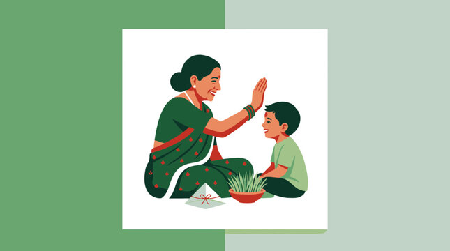 Indian Grandmother Blessing Grandson for Dashain Festival