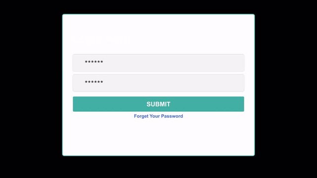 Login Here Screen Animation Teal UI Design with Username Email Password Fields, Typewriter Text Effect, 4K Motion Graphics Alpha Channel