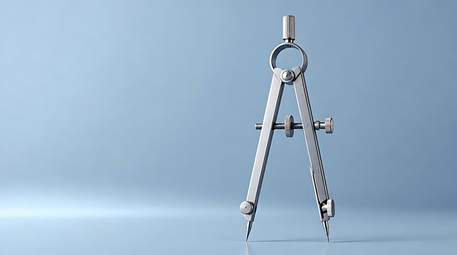 A metallic drafting compass used for geometry and technical drawing.