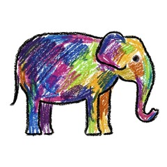Obraz premium Colorful hand drawn crayon elephant art isolated on white background for kids creative design