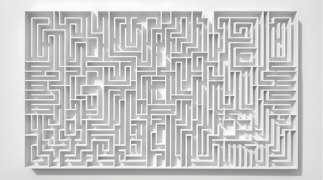 White labyrinth puzzle with intricate walls for business strategy concept