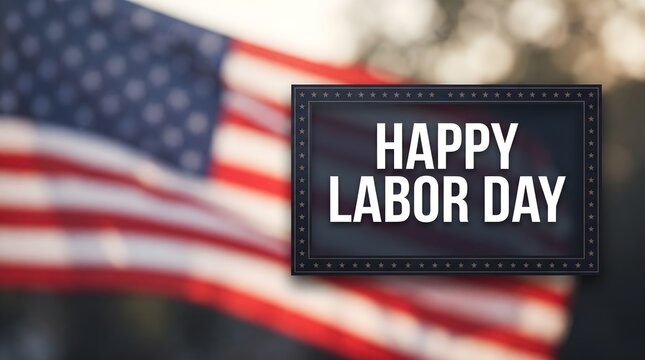 Happy labor day greeting card with a blurred american flag background for patriotic holiday celebration