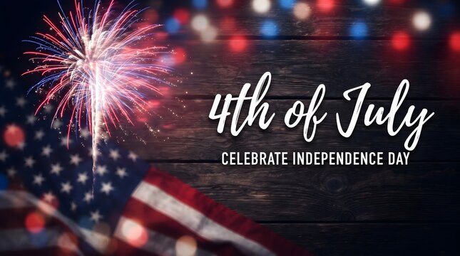 Festive american holiday background suitable for independence day or labor day celebrations with fireworks and rustic wood