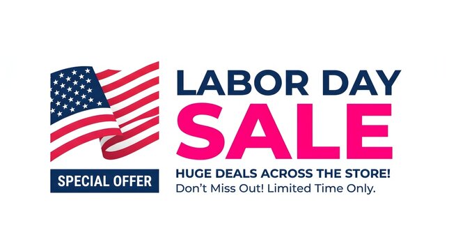 Labor day sale promotional banner featuring an american flag design for retail marketing and holiday shopping events