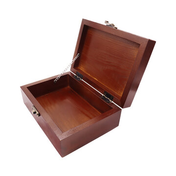 Open Wooden Storage Box with Hinged Lid on Transparent Background png