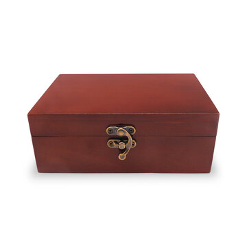 Closed Wooden Storage Box with Metal Latch on Transparent Background png