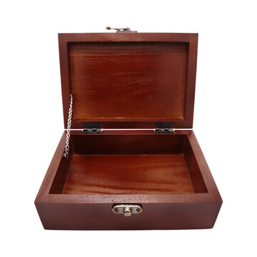 Open Wooden Storage Box with Hinged Lid on Transparent Background png