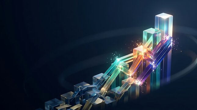Abstract financial growth graph with colorful glowing glass columns