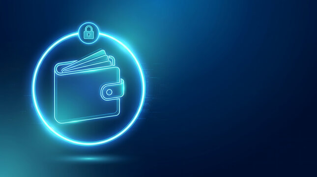 3D holographic digital wallet illustration showing secure financial storage, payment technology, and virtual asset management concept