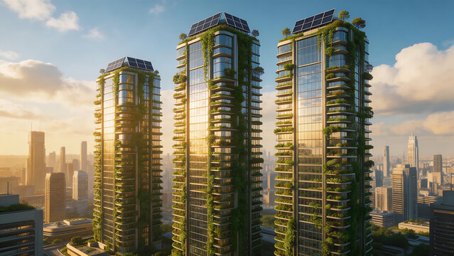 Modern skyscrapers with greenery