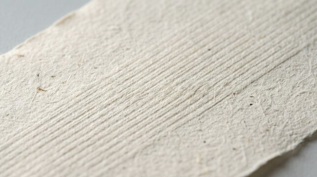 Close up of textured handmade paper with subtle lines and fibers.