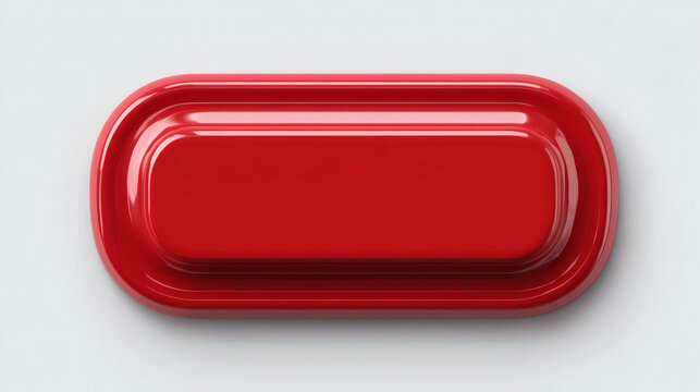 Red glossy rectangular pill or button on white background.