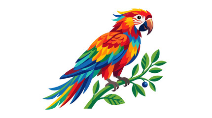 Fototapeta premium Colorful Tropical Macaw Parrot Perched on a Branch Illustration