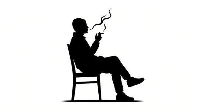 Black Silhouette of a Man Sitting and Smoking