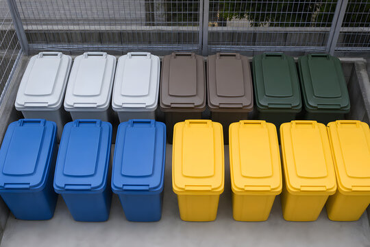 Tidy waste sorting station of a Japanese apartment complex