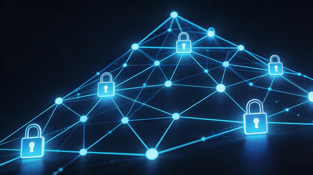 Digital network with lock icons