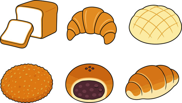 Set of six bread and sweet bun icons