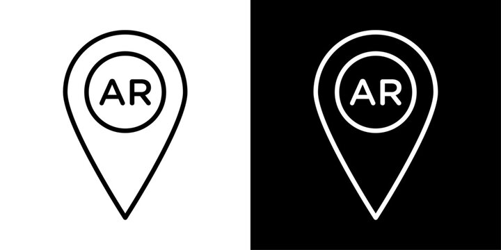 Location pin icon with AR label, for augmented reality navigation, location-based app, and geo-tagging apps