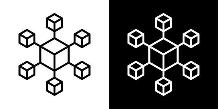 Blockchain cube grid icon with multiple nodes, for distributed computing, decentralized network, and data cluster apps