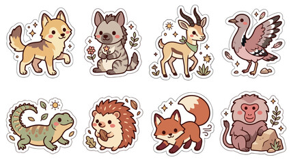 Obraz premium Kawaii sticker collection of cute cartoon animals with cultural heritage themes