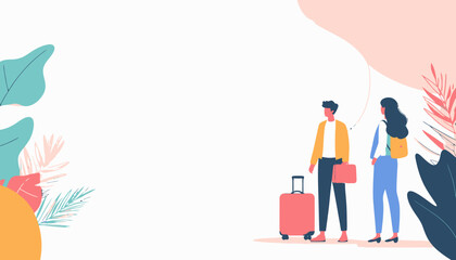 Fototapeta premium Couple with suitcases ready for travel and vacation journey.