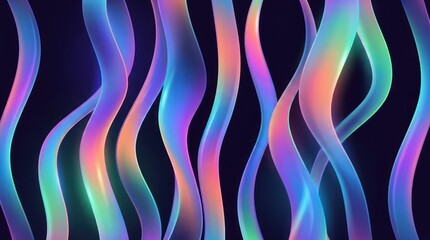 Fototapeta premium Abstract 3D Iridescent Wavy Ribbons on Dark Background