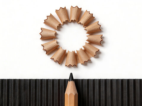 Pencil shavings arranged in a circular pattern