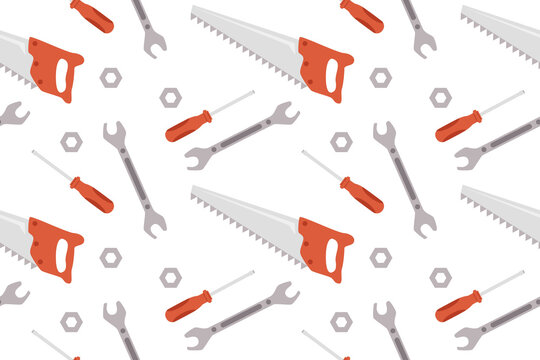 Workshop hardware background with tiny repair tools,  measuring items,  screws,  and scattered equipment for DIY maintenance themes.
