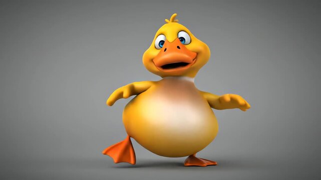 3D animated cute yellow duck character isolated on gray background