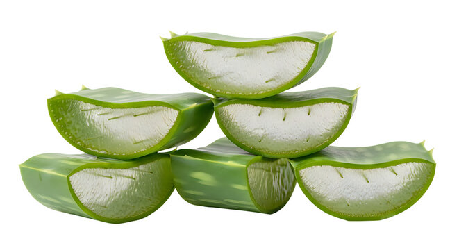 Fresh green aloe vera plant slices stacked together