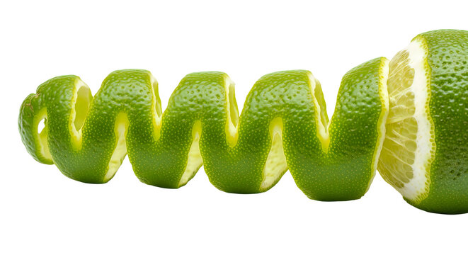 Fresh green lime peel spiral twist for cocktail garnish