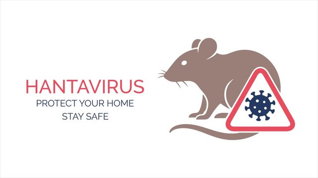 Animated hantavirus awareness banner design with Clean vector animation showing rodent warning symbol for virus prevention and public health education.