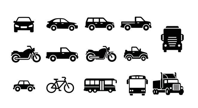 Collection of various vehicle silhouettes on white background with motorcycles bicycles arranged silhouettes with silhouettes with silhouettes