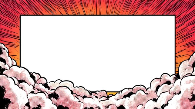Comic book frame with clouds background