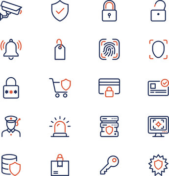 Cyber Security and Data Protection Line Icons Set with Authentication Privacy and Network Security
