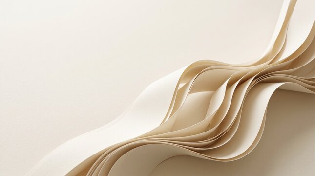 Elegant minimalist beige background featuring abstract flowing layers and organic wavy paper curves for creative design concept