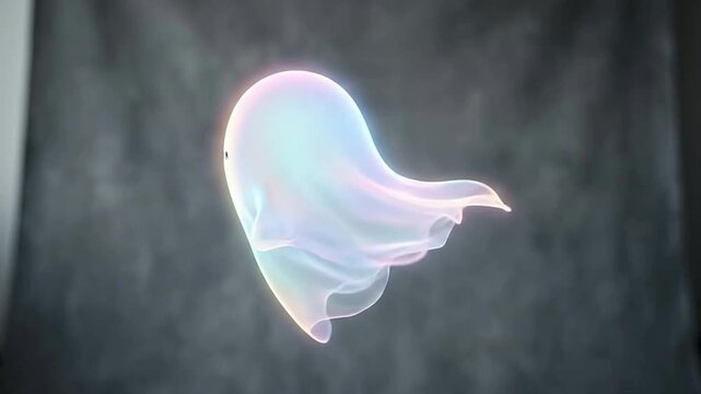 Cute glowing ghost character floating in a dark background for Halloween or animation projects