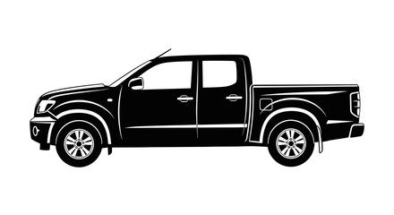 Black pickup truck side view silhouette with solid silhouette motor vehicle transportation automobile style icon car © Asim