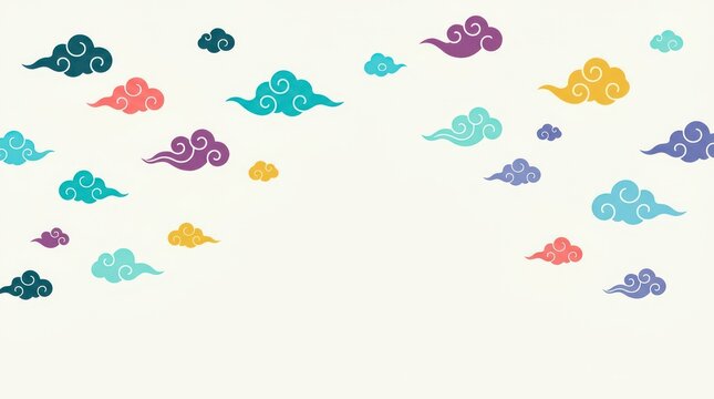 Colorful Traditional Chinese Clouds Illustration on White Background
