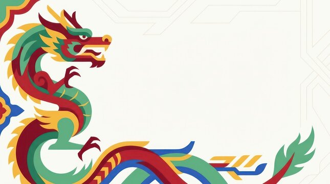 Colorful Abstract Chinese Dragon Illustration with Copy Space
