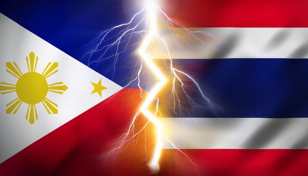 thunder lightning between philippines flag and thailand flag