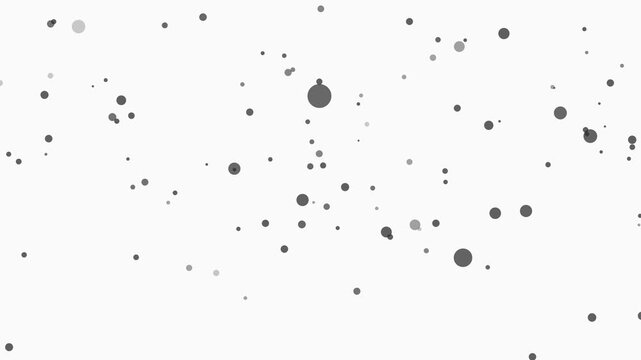 A white background is filled with a random scattering of dark grey and light grey circles of varying sizes, creating a simple, abstract pattern with a clean.