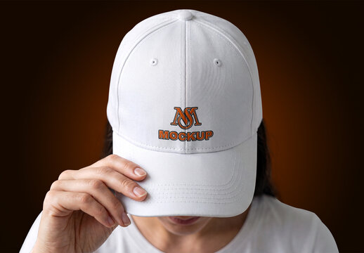 White Baseball Cap Mockup with Model