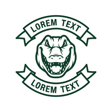 Circular logo design featuring a fierce alligator head with ribbon banners for custom text