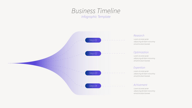 Minimal Business Timeline Infographic Template with 4 Steps Process Flow Diagram