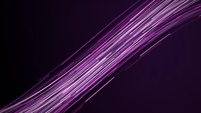 Glowing magenta and violet fiber optic strands flow in a seamless loop