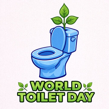 Cute illustrated toilet with a green plant growing out for world toilet day celebration concept