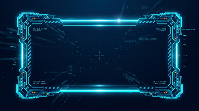 Futuristic hud interface frame with glowing blue digital elements and data readout